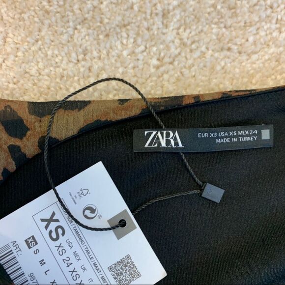 Zara Black brown ruffled animal leopard cheetah print ruched mini dress XS NWT - Picture 8 of 13